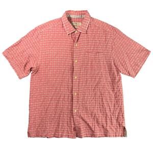 Tommy Bahama Silk Blend Plaid Button Down Short Sleeve Casual Beach Shirt Large